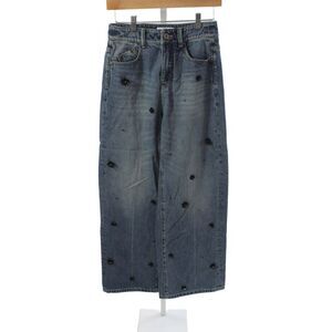 Fabrique Women Wide-Leg Jeans High Rise Blue Floral Button Size XS